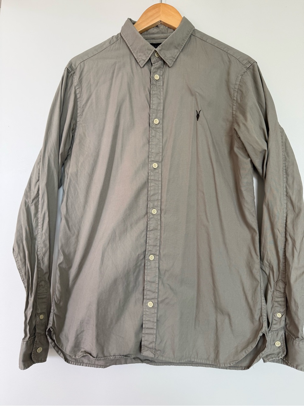 All Saints Olive-Grey Long Sleeve Button-Up Shirt